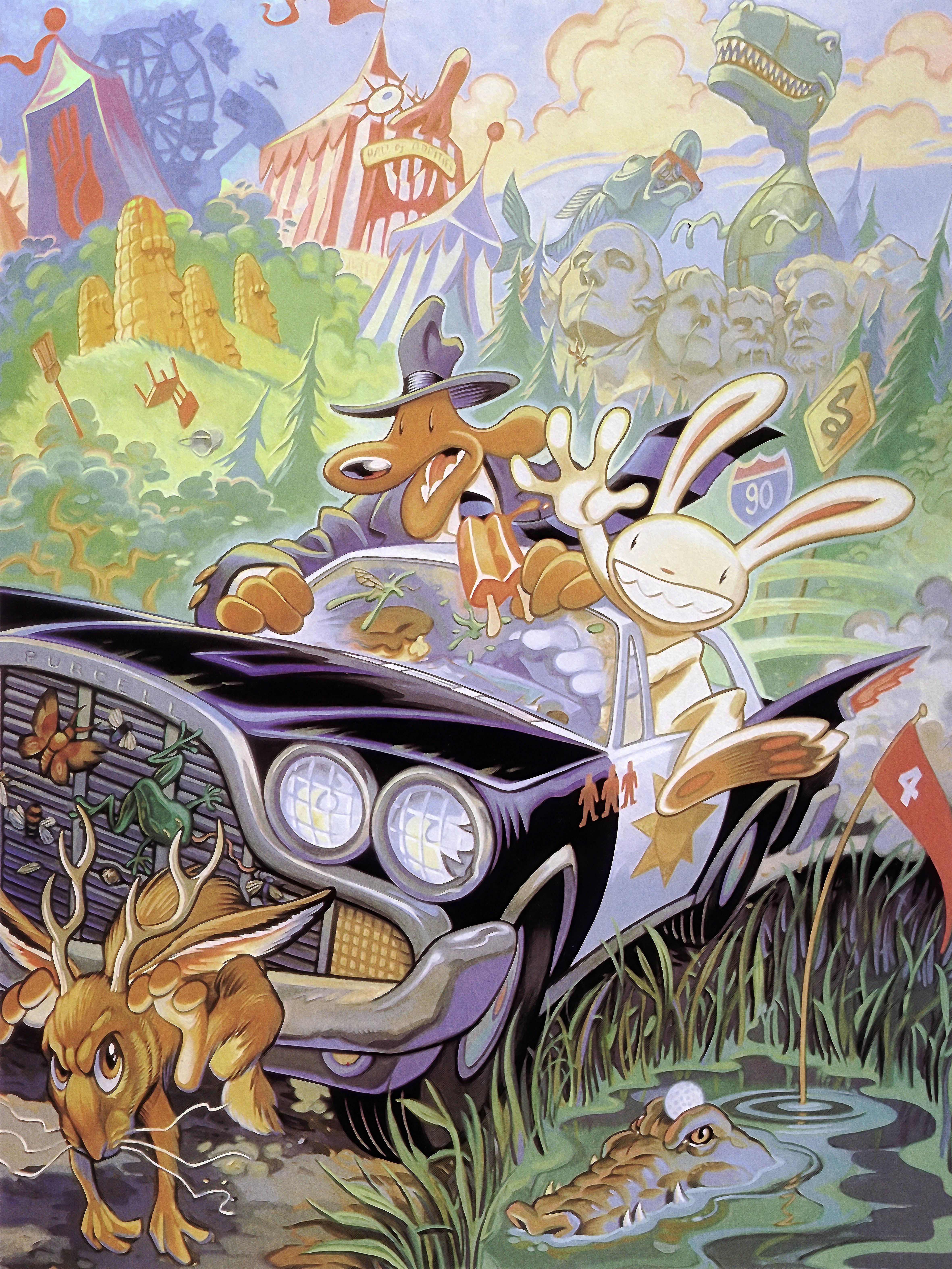 Rabbit and dog in a car