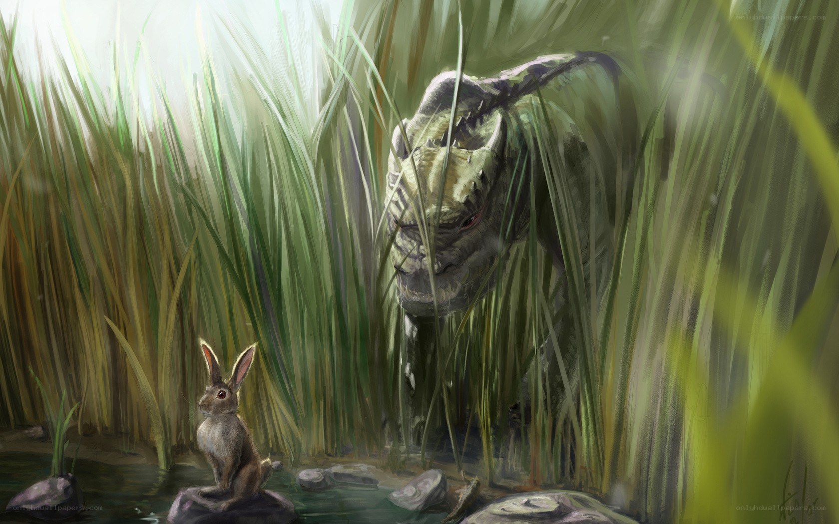 rabbit and dragon in reeds