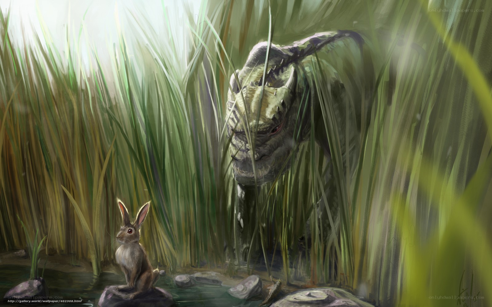 rabbit and monster in reeds
