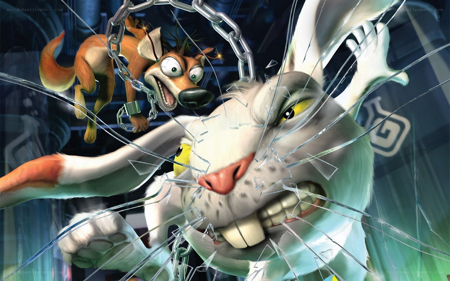Rabbit breaks glass in animated scene