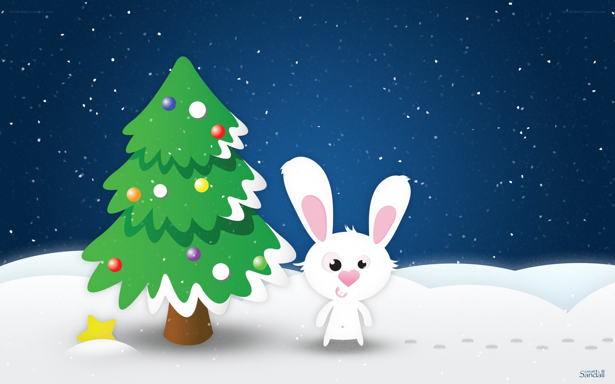 Rabbit by Christmas tree