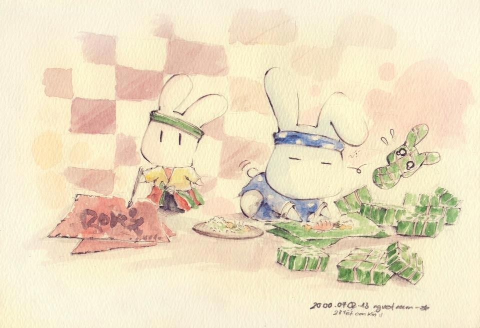 Rabbit characters with zongzi