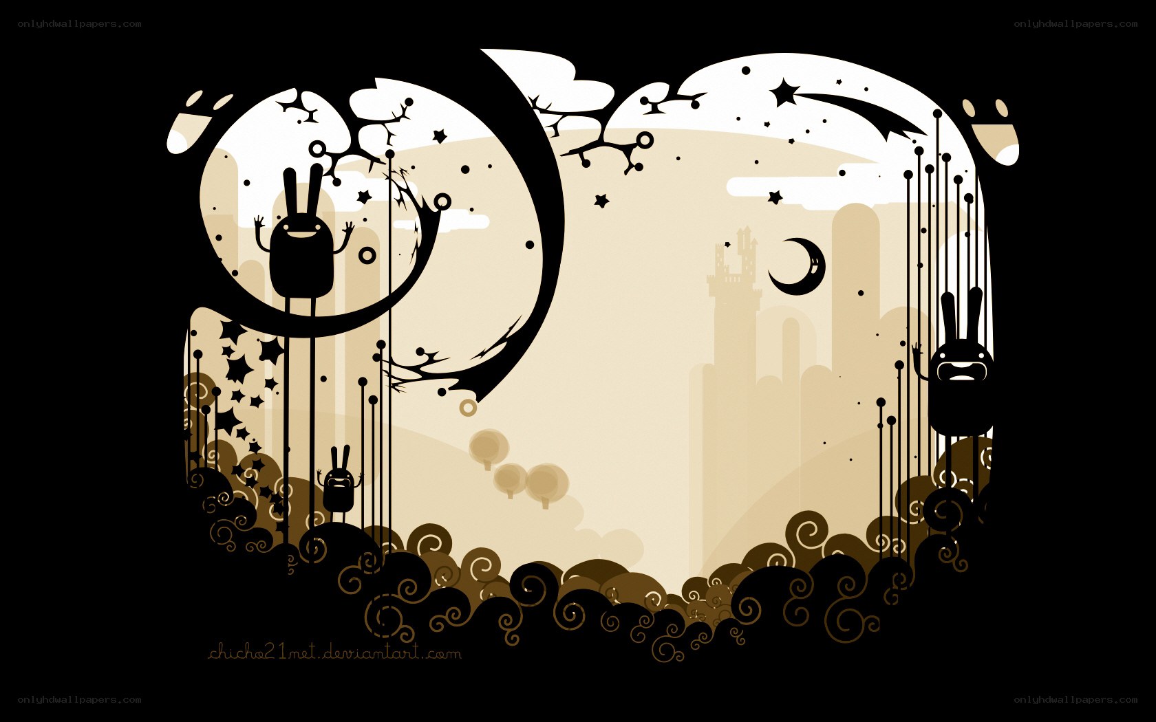 Rabbit creatures in a dreamy landscape