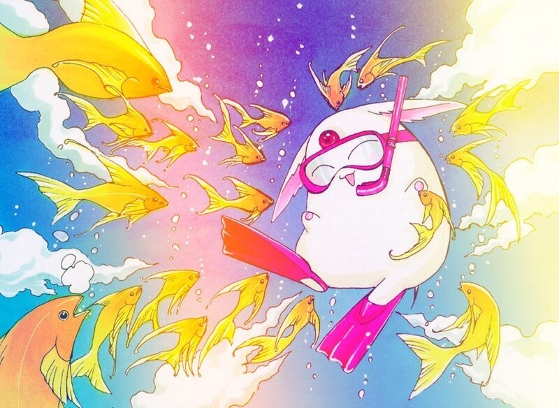 rabbit diving with fish