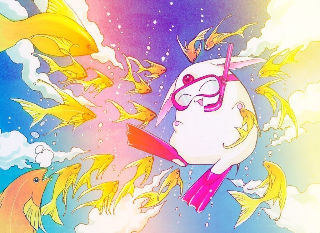 rabbit diving with fish