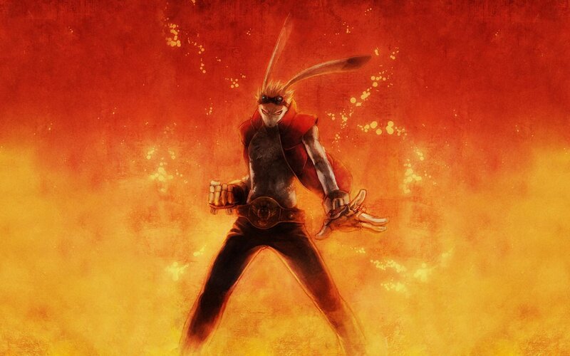 rabbit-eared fighter in flames