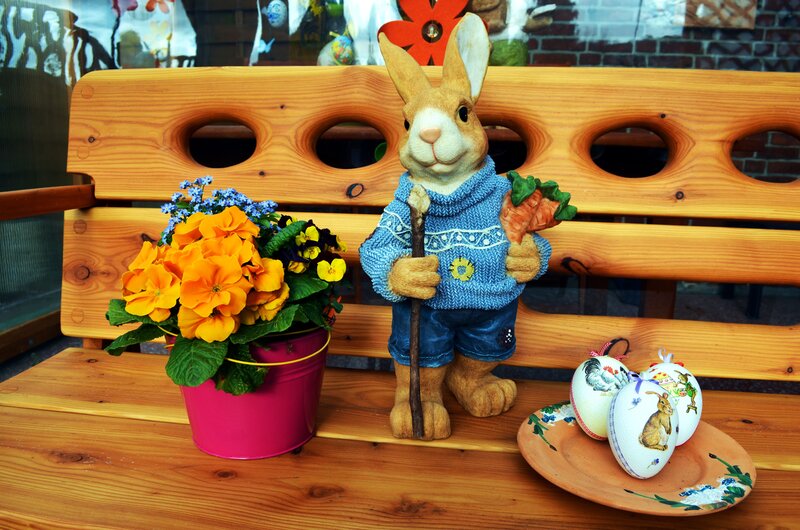 Rabbit Figurine on Bench