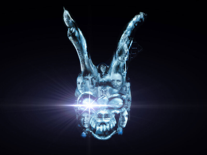 Rabbit hand with faces collage