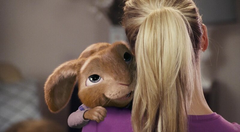 rabbit hugging woman