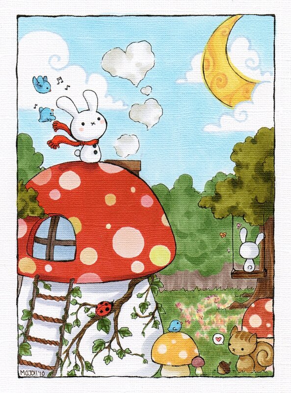 Rabbit in a mushroom house