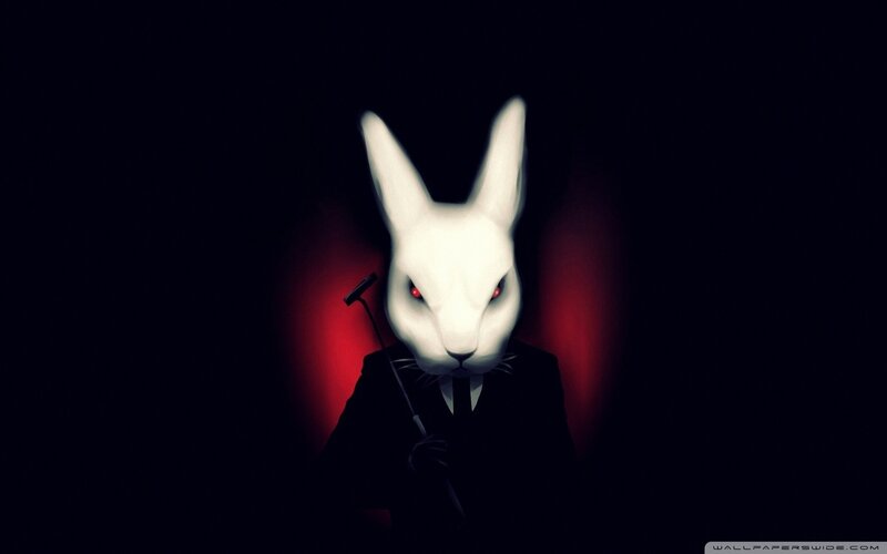 rabbit in a suit with red eyes