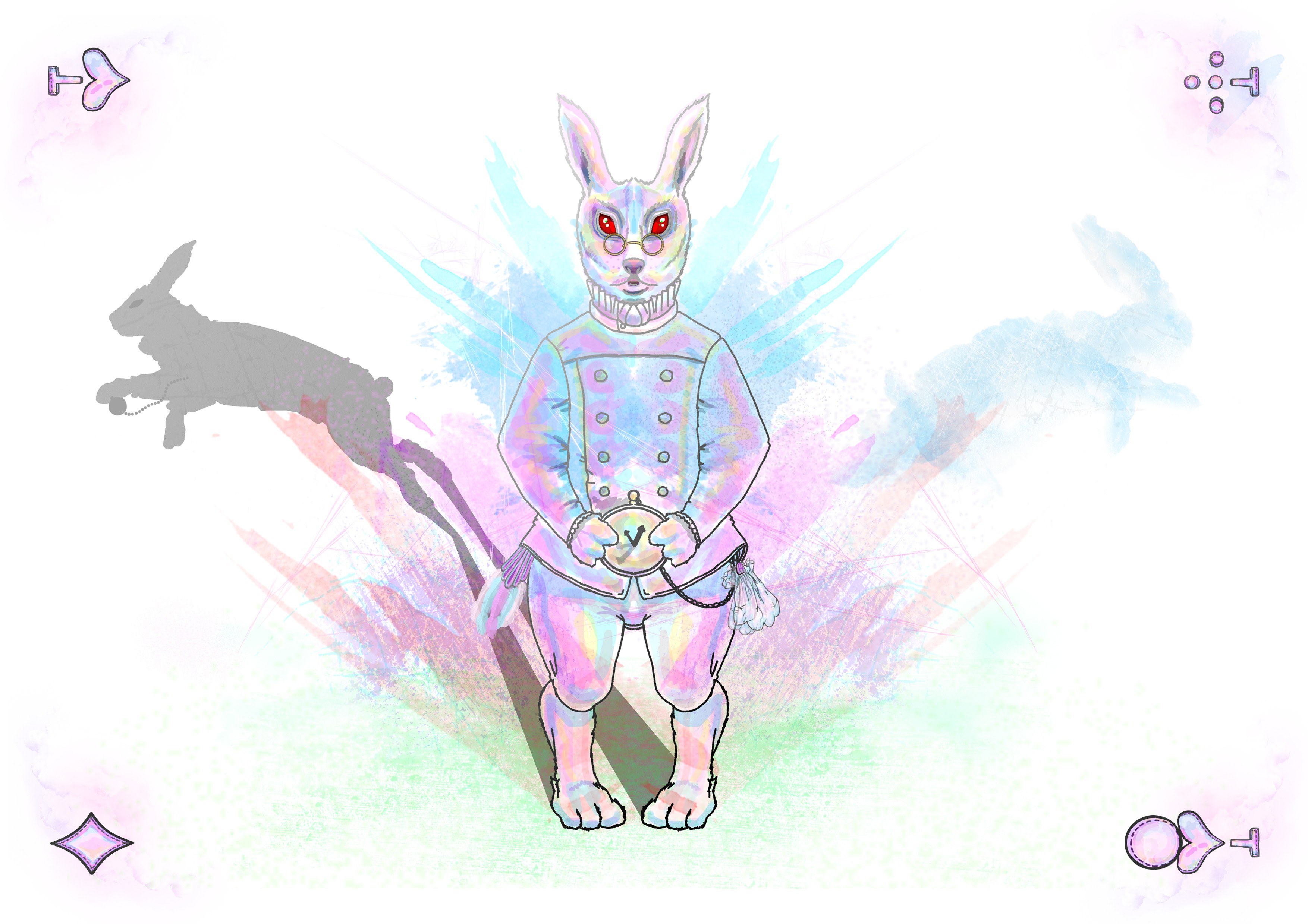 rabbit in a suit with red eyes
