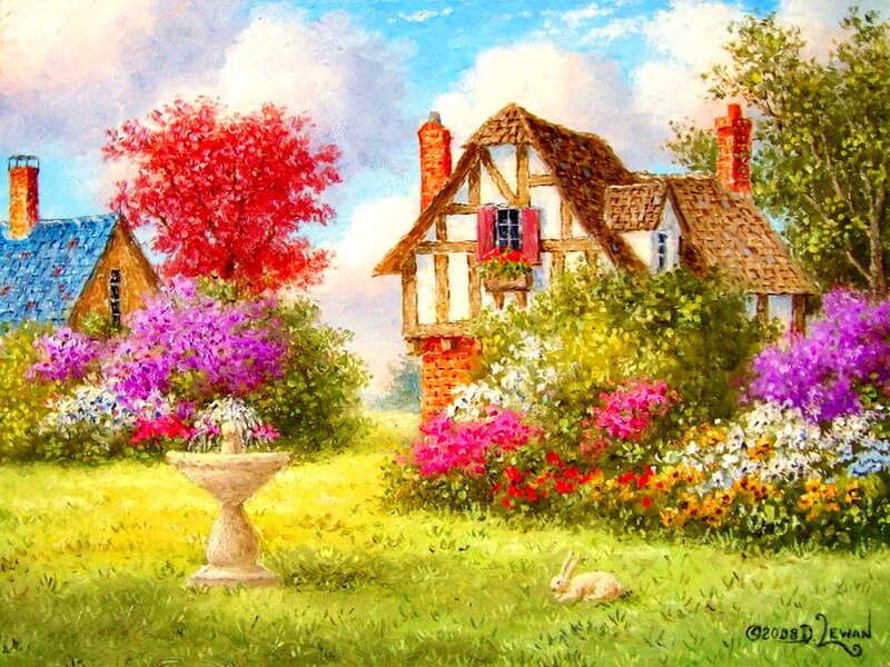 Rabbit in Garden — Green, Serene