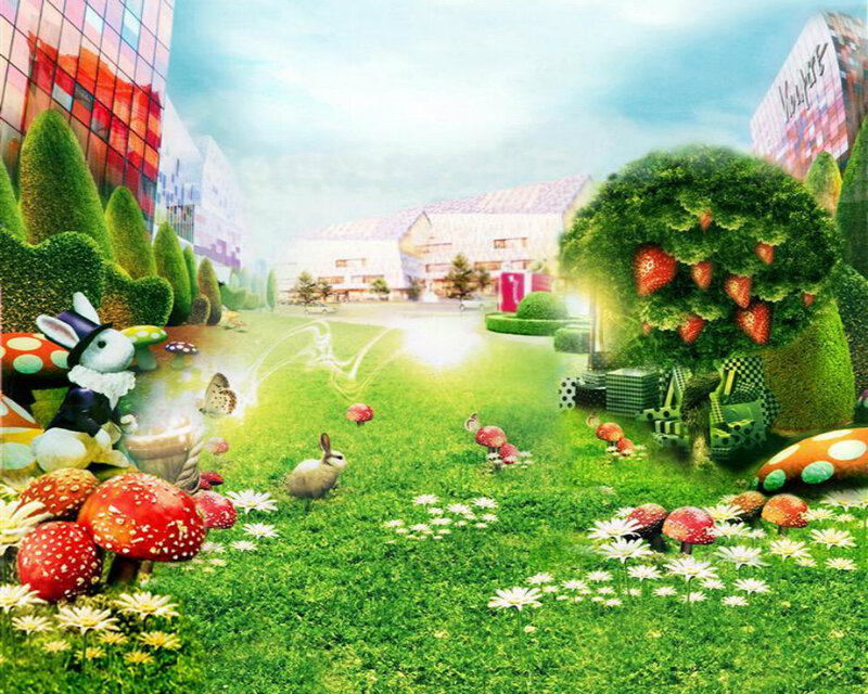 Rabbit in Garden — Green, Whimsical