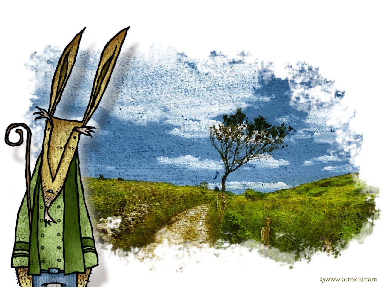 rabbit in green coat