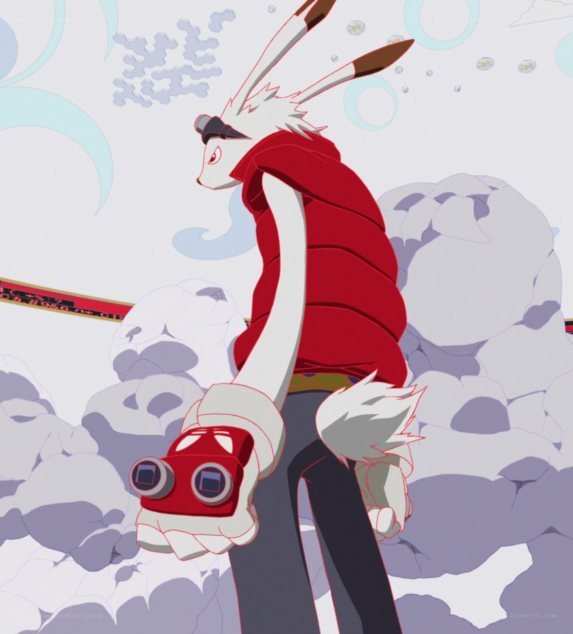 rabbit-like character with red vest
