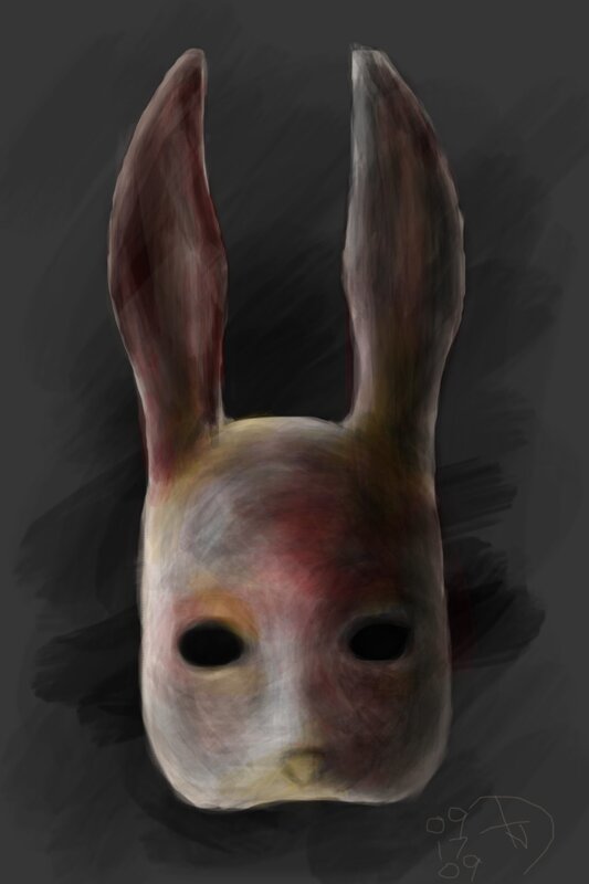 rabbit mask with red stains