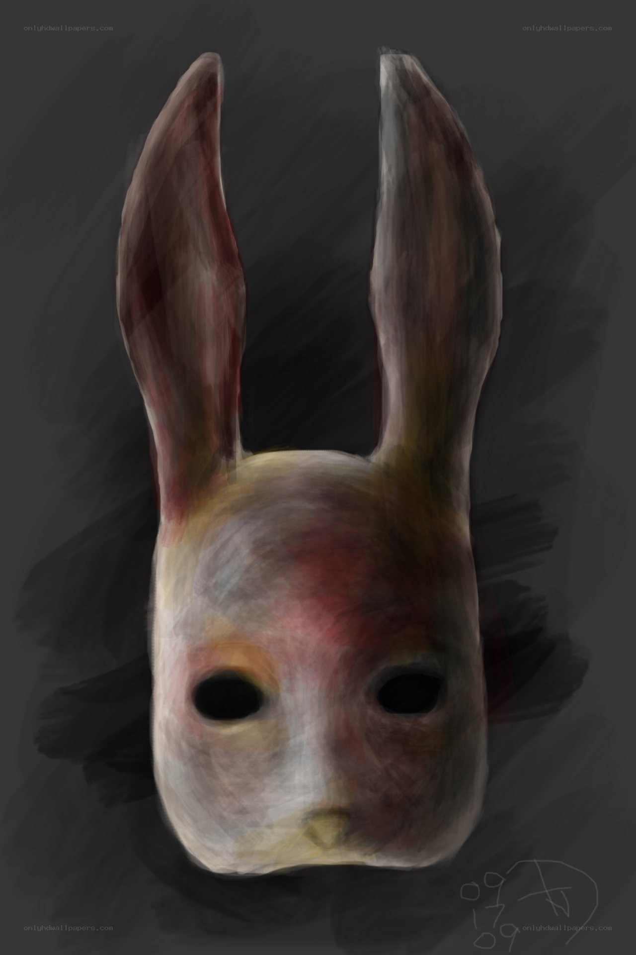 rabbit mask with red stains