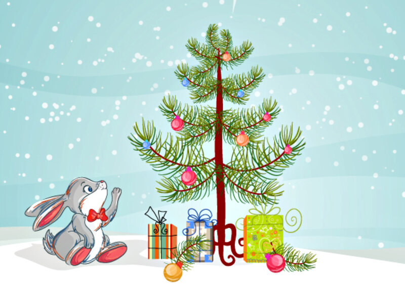 Rabbit Near Christmas Tree