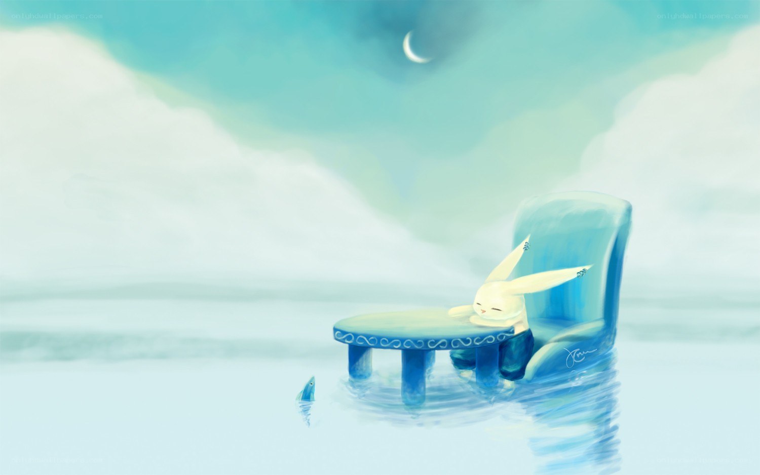rabbit on a floating chair