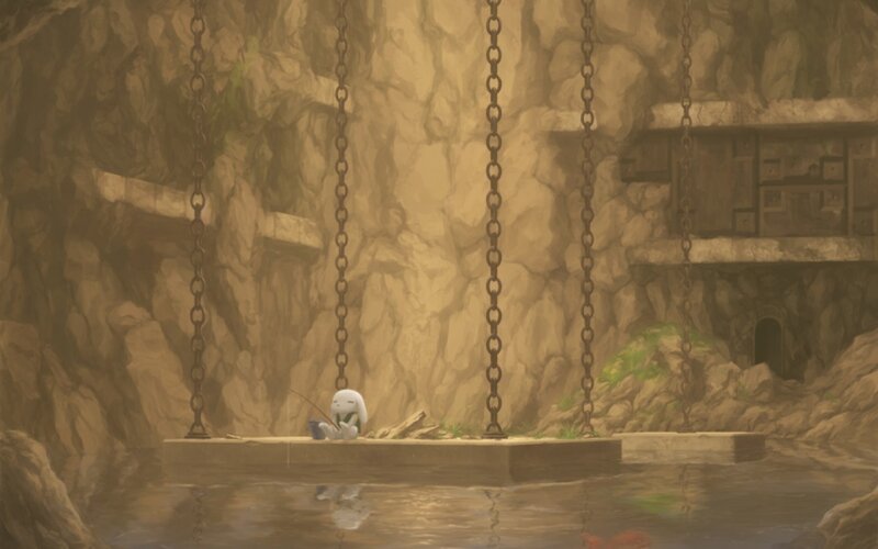 rabbit on a swinging platform