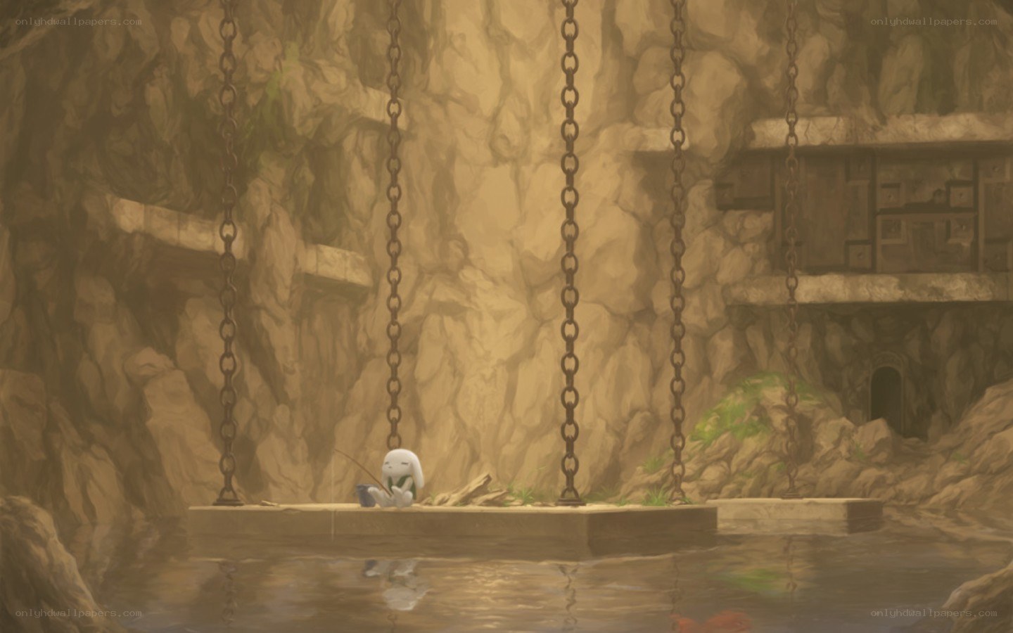 rabbit on a swinging platform