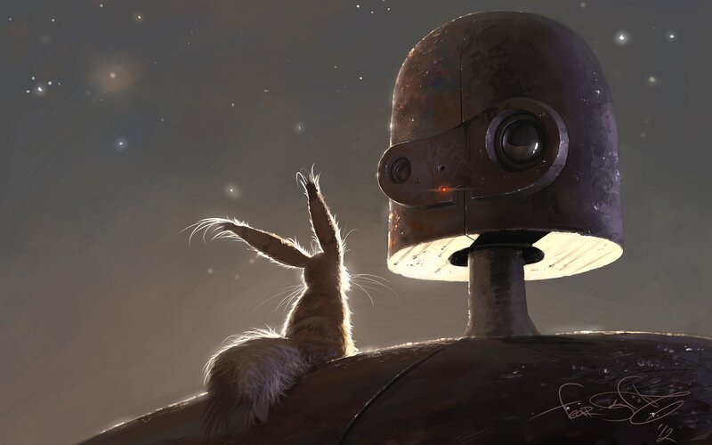 Rabbit on Robot Shoulder — Brown