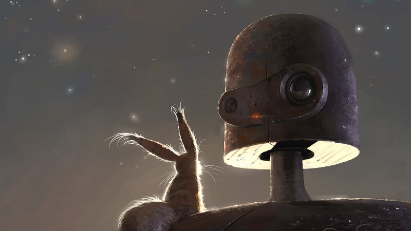 Rabbit on Robot Shoulder — Gray