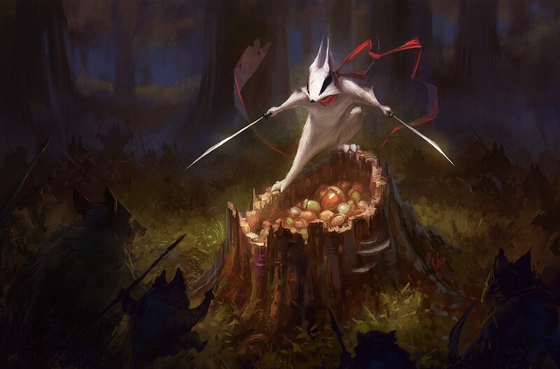 Rabbit warrior on a stump