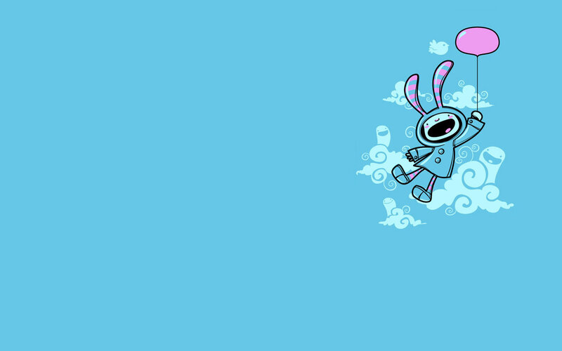 rabbit with balloon in sky