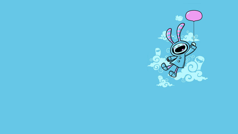 rabbit with balloon in sky