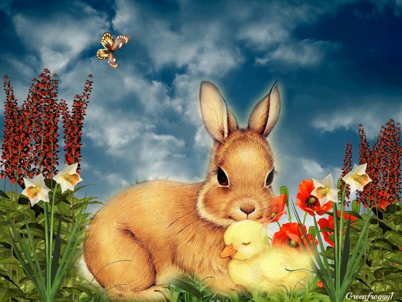 Rabbit with Duckling — Blue