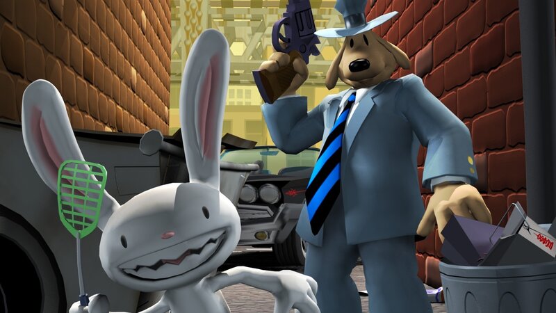 Rabbit with fly swatter and dog with gun