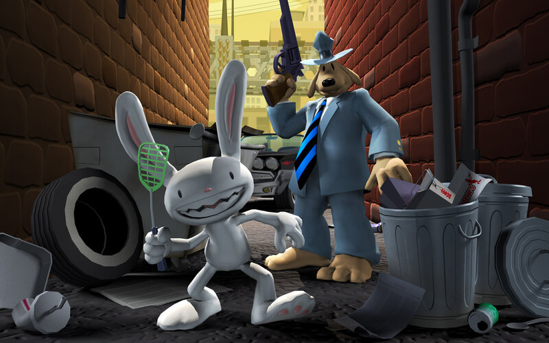 Rabbit with fly swatter in alley