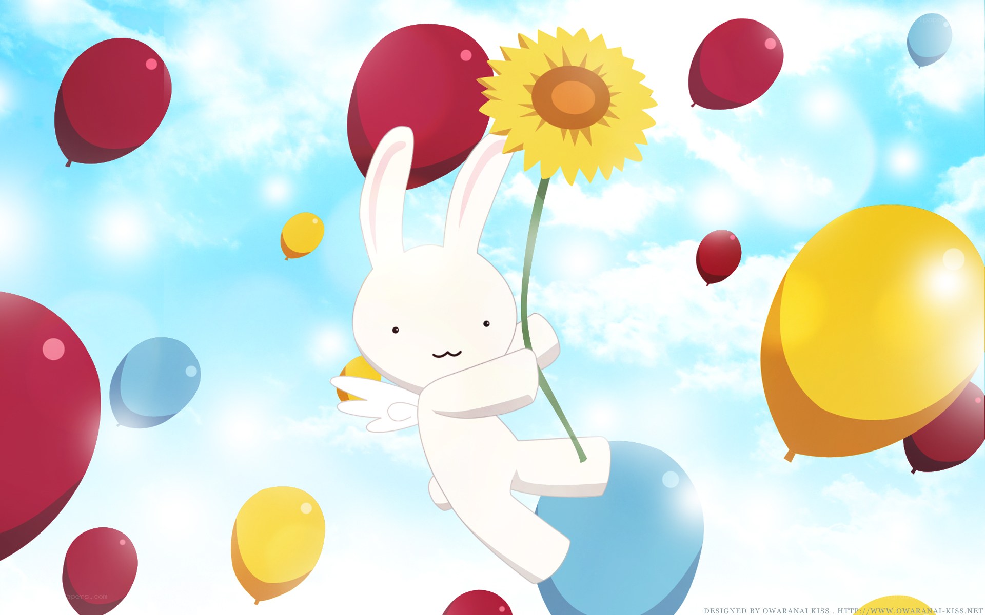 rabbit with sunflower and balloons