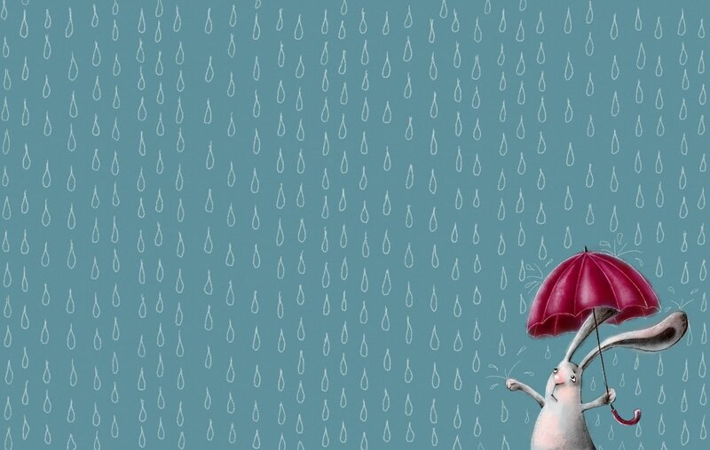 Rabbit with Umbrella — Blue