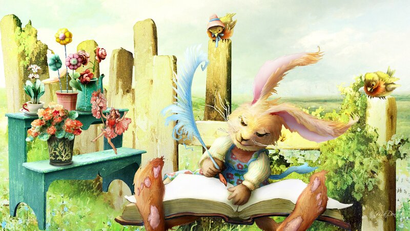 Rabbit Writing in Book