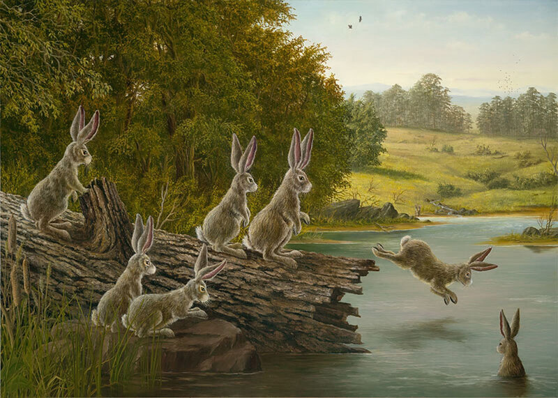 Rabbits by a River