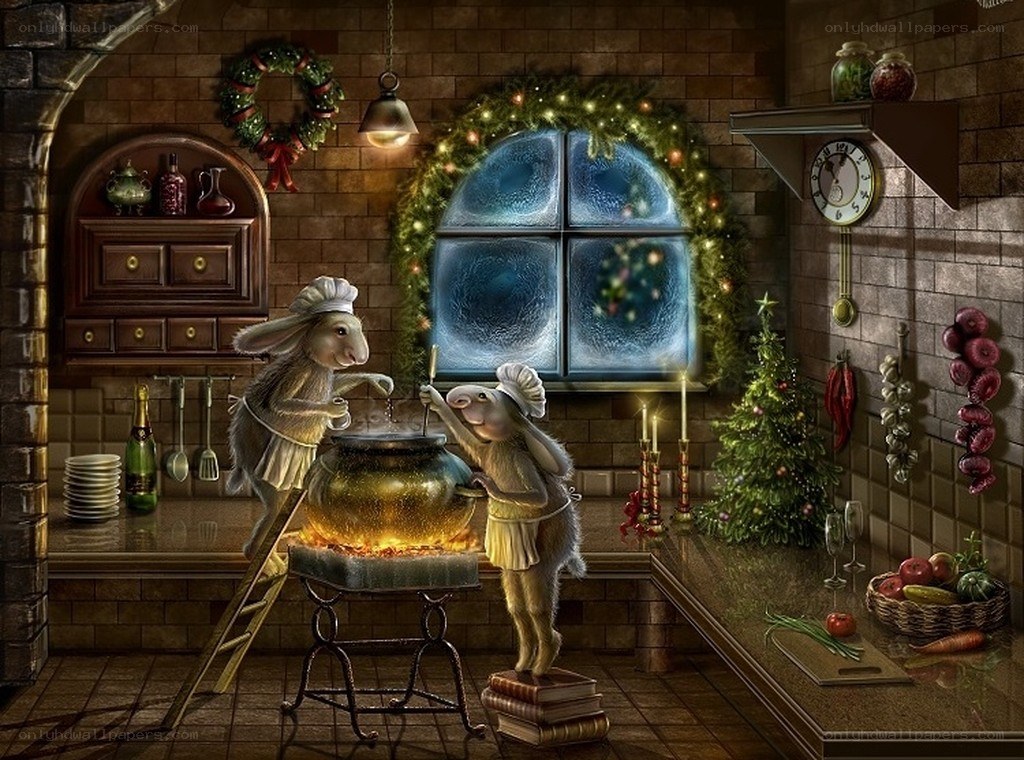 Rabbits cooking in a kitchen