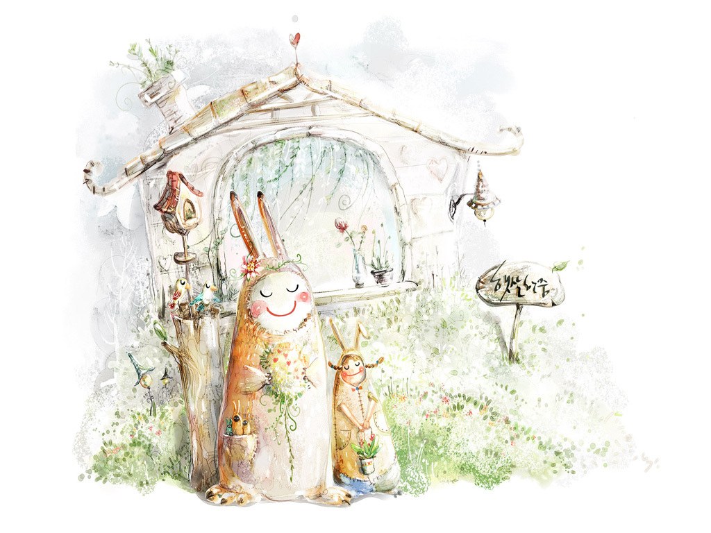 Rabbits in a garden cottage