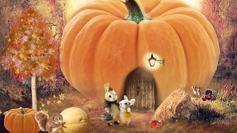 Rabbits in Pumpkin House