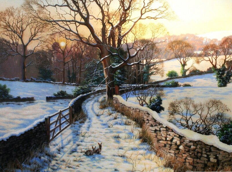 Rabbits in Snow — White