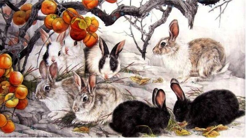 Rabbits under Persimmon Tree