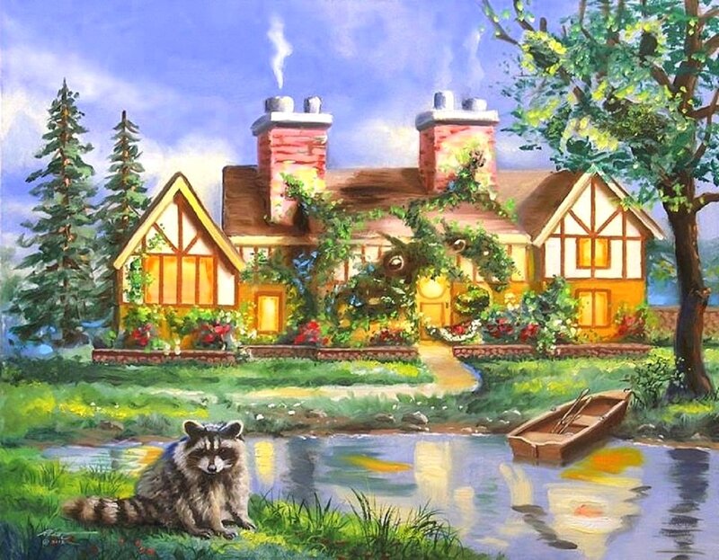 Raccoon by Pond