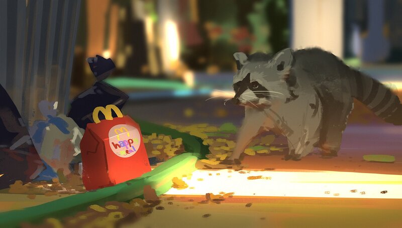 Raccoon Eating Fast Food