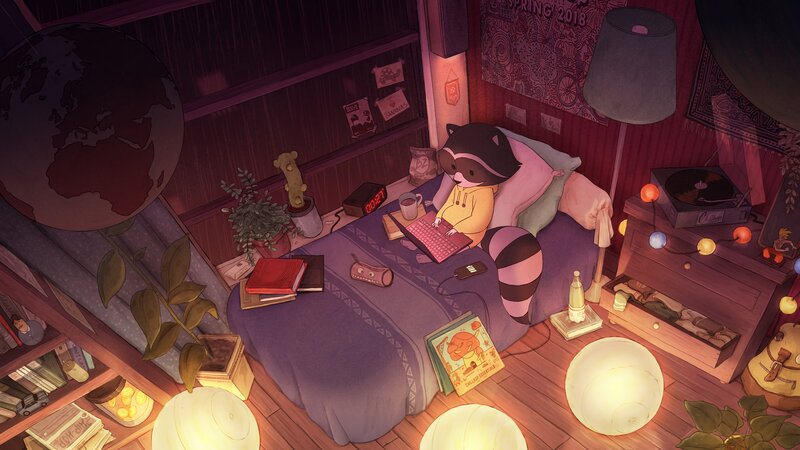 Raccoon in Bed