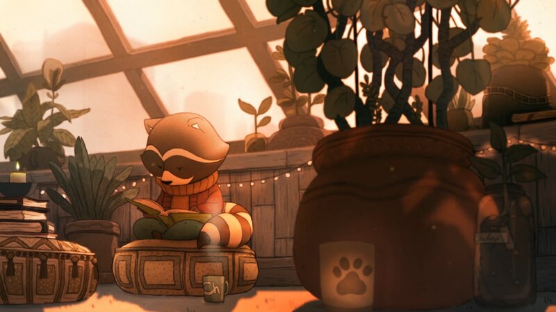 Raccoon Reading Book — Brown