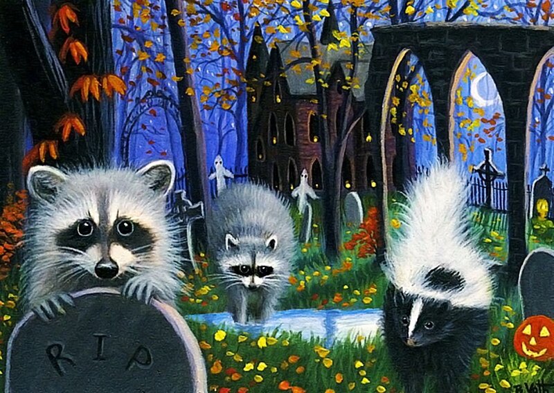 Raccoons in Graveyard
