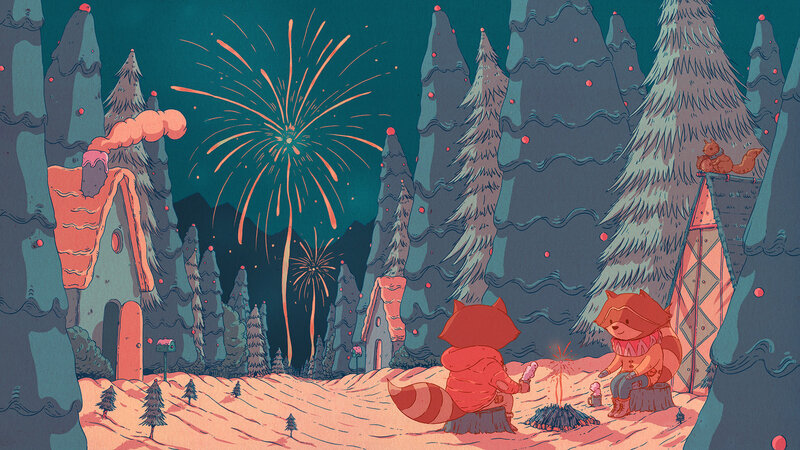Raccoons Watching Fireworks
