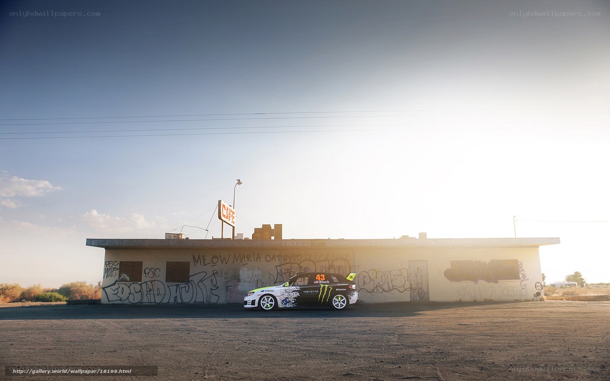 race car at a desert cafe